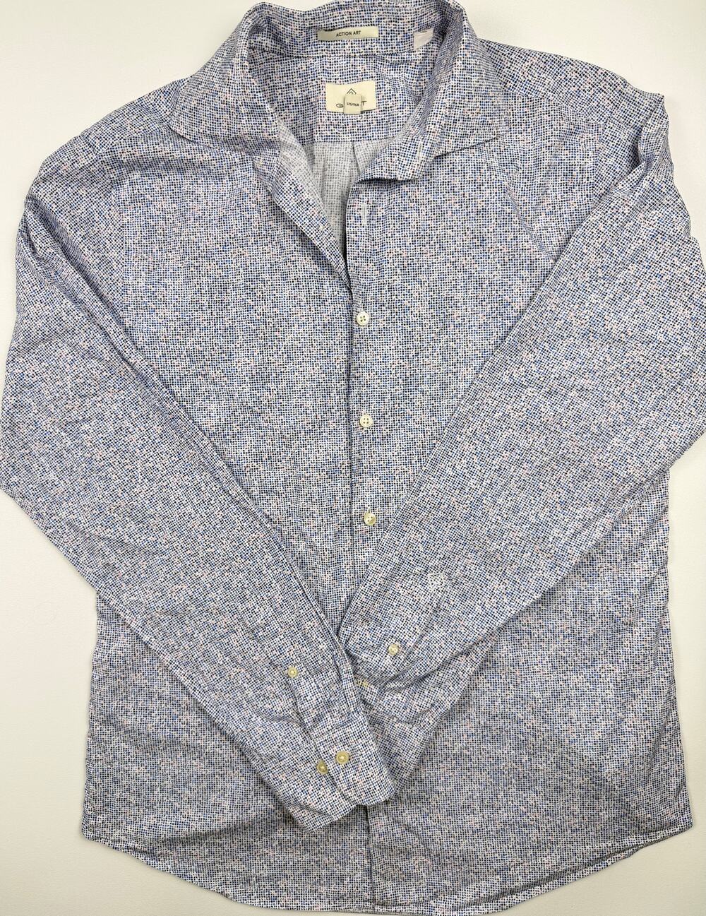 GANT Men’s L Action Art Slim Fit Blue Micro Dot Cotton Button Up Shirt 16.5